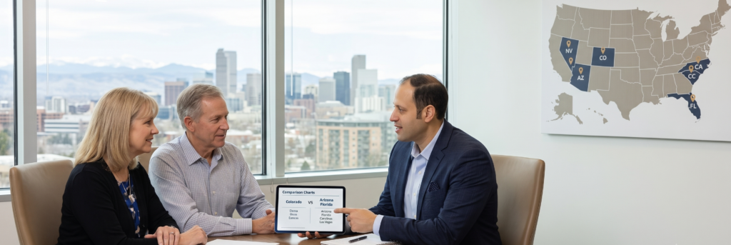 Fiduciary financial advisor and certified financial planner in Denver Colorado comparing retirement destinations